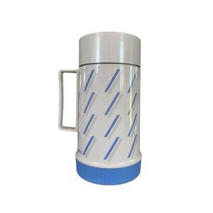 Vintage thermos Aladdin white blue hot cold vacuum seal beverage food container